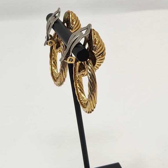 Doorknocker Textured Gold Tone Large Clip On Earrings Vintage Chunky Retro - Picture 5 of 6